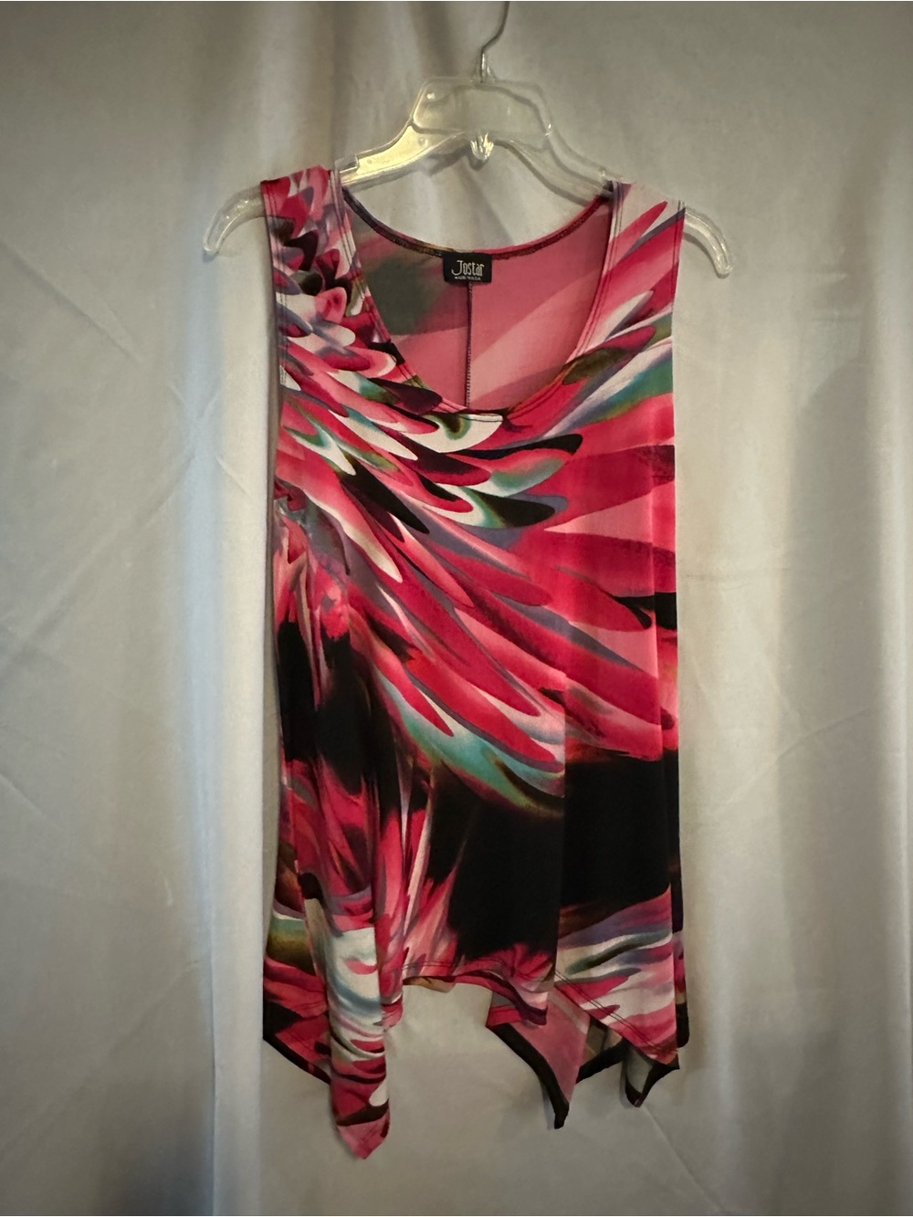 Jostar Pink Abstract Print Sleeveless Handkerchief Hem Top